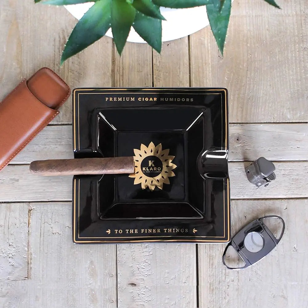 Klaro Square Ceramic Ashtray Black & Gold