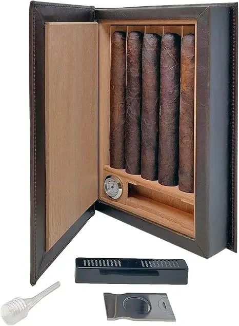 5ct Leather Book Case Humidor Prestige Import Group