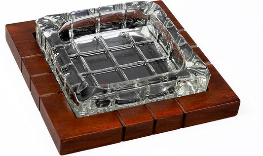 Wood & Crystal Cross-Hatch Ashtray