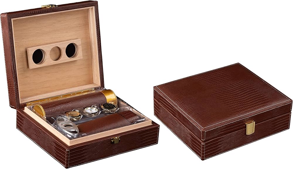 Alligator Leather Gift Set Humidor