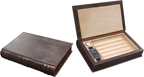 5ct Leather Book Case Humidor Prestige Import Group